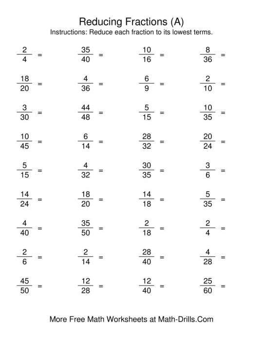 10 Reducing Fractions Worksheet 4Th Grade In 2020 Middle School Math 