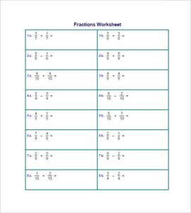 15 Adding And Subtracting Fractions Worksheets Free PDF Documents