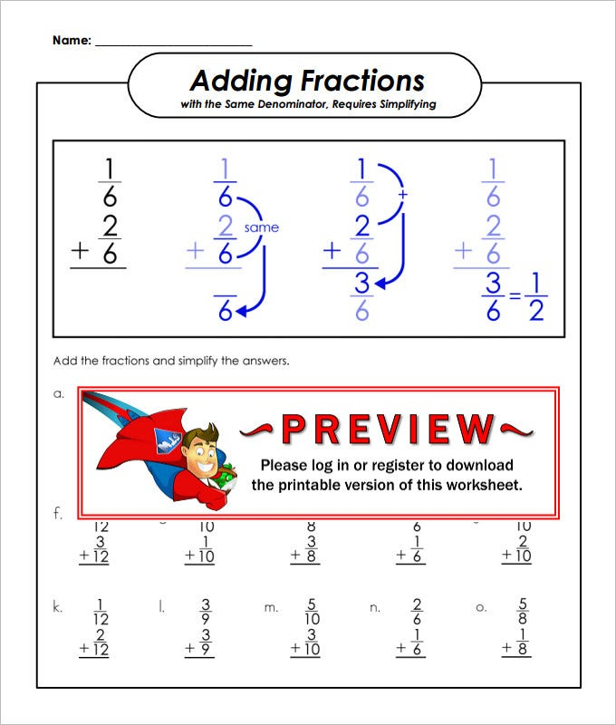 Adding Fractions Same Denominator Worksheet Pdf