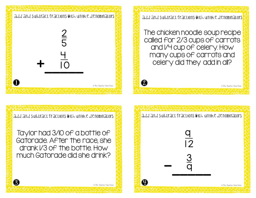 4th Grade Add And Subtract Fractions With Unlike Denominators Task 