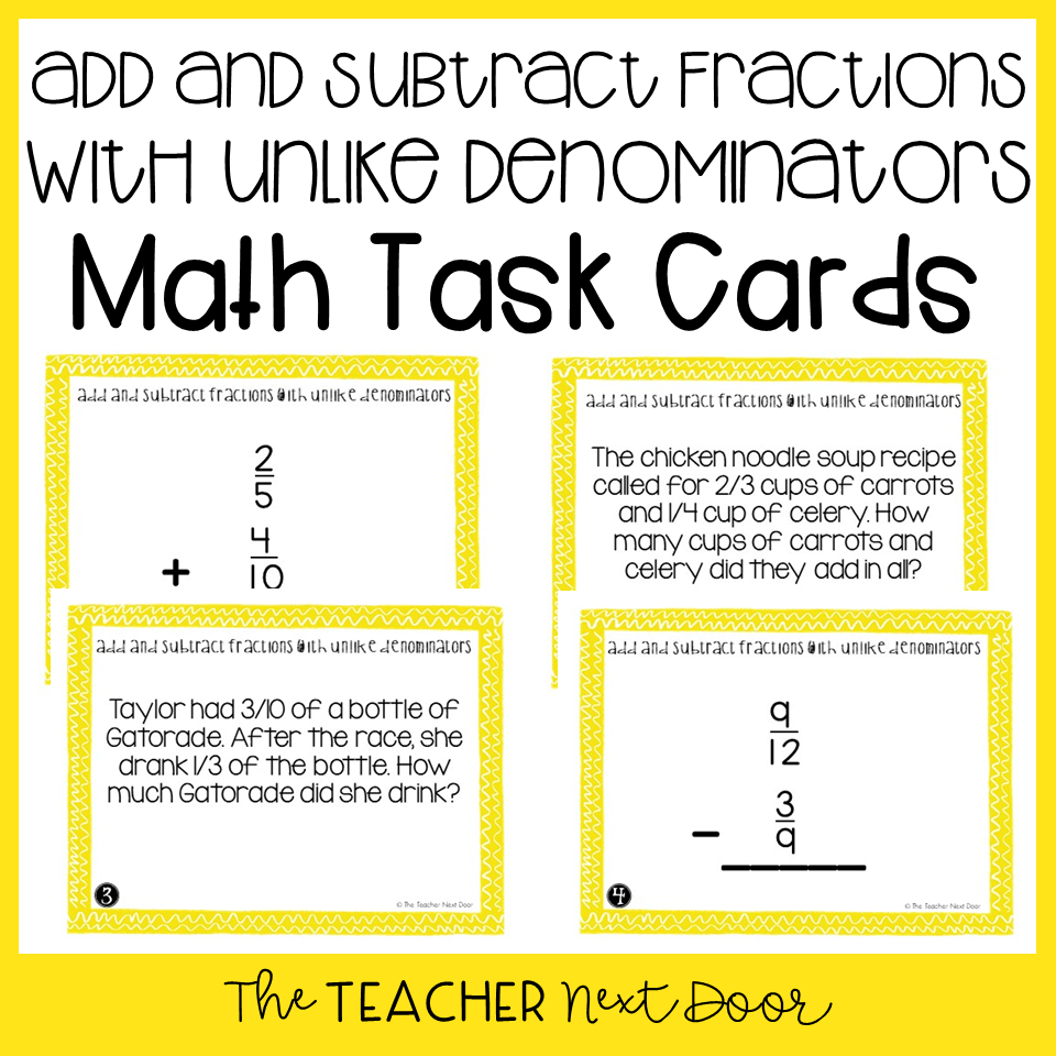 4th Grade Add And Subtract Fractions With Unlike Denominators Task 