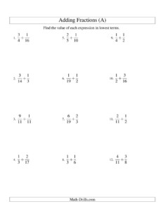 4th Grade Adding Fractions With Unlike Denominators Worksheets