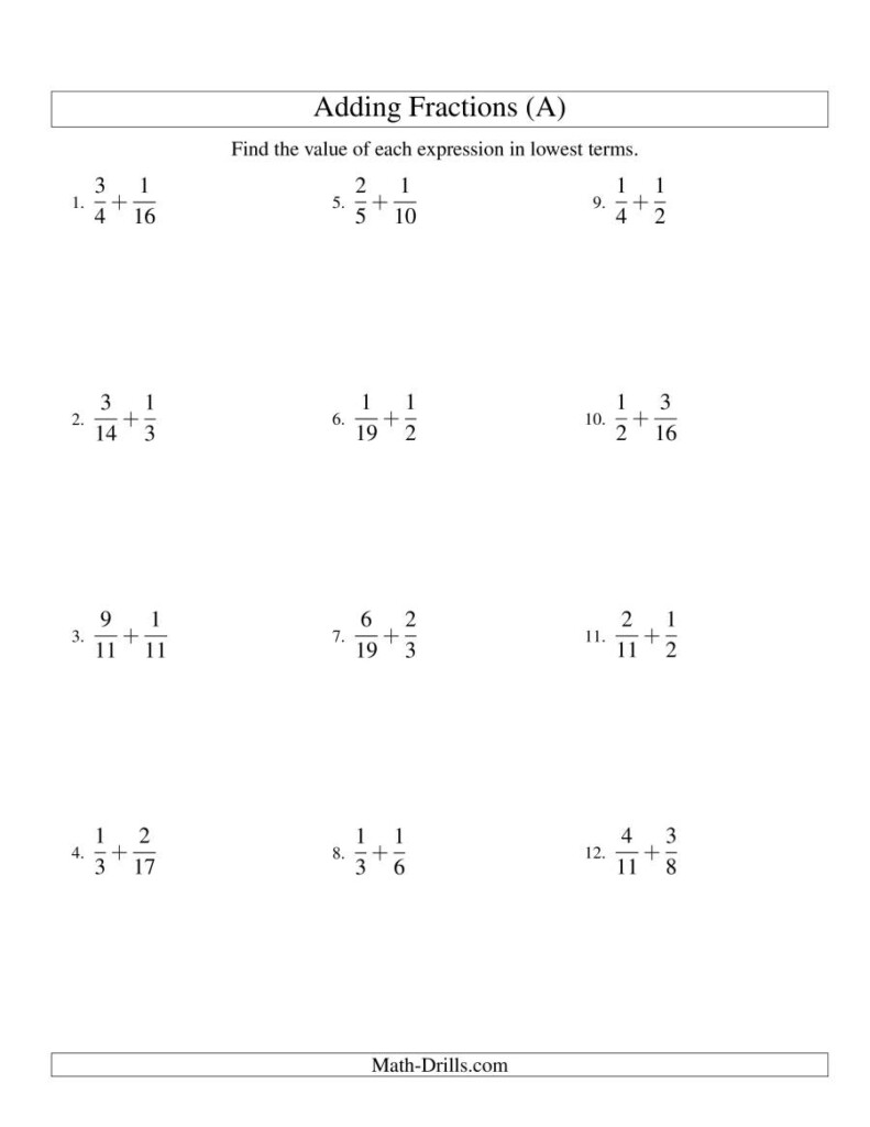 4th Grade Adding Fractions With Unlike Denominators Worksheets 