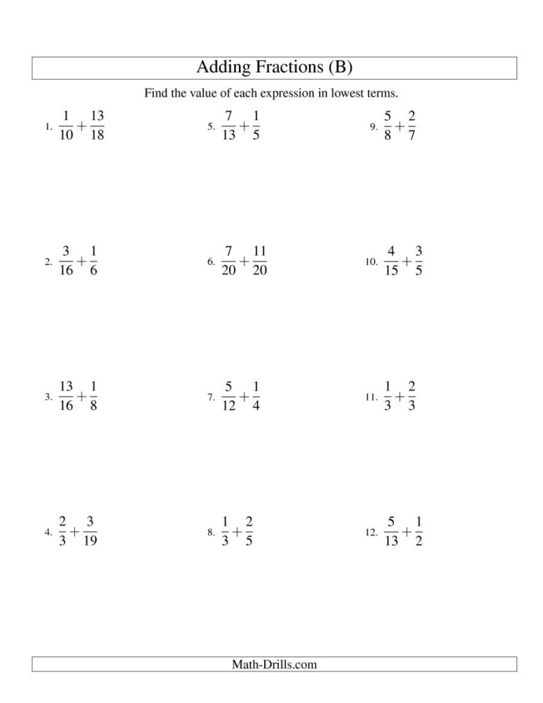 4th Grade Adding Fractions With Unlike Denominators Worksheets 