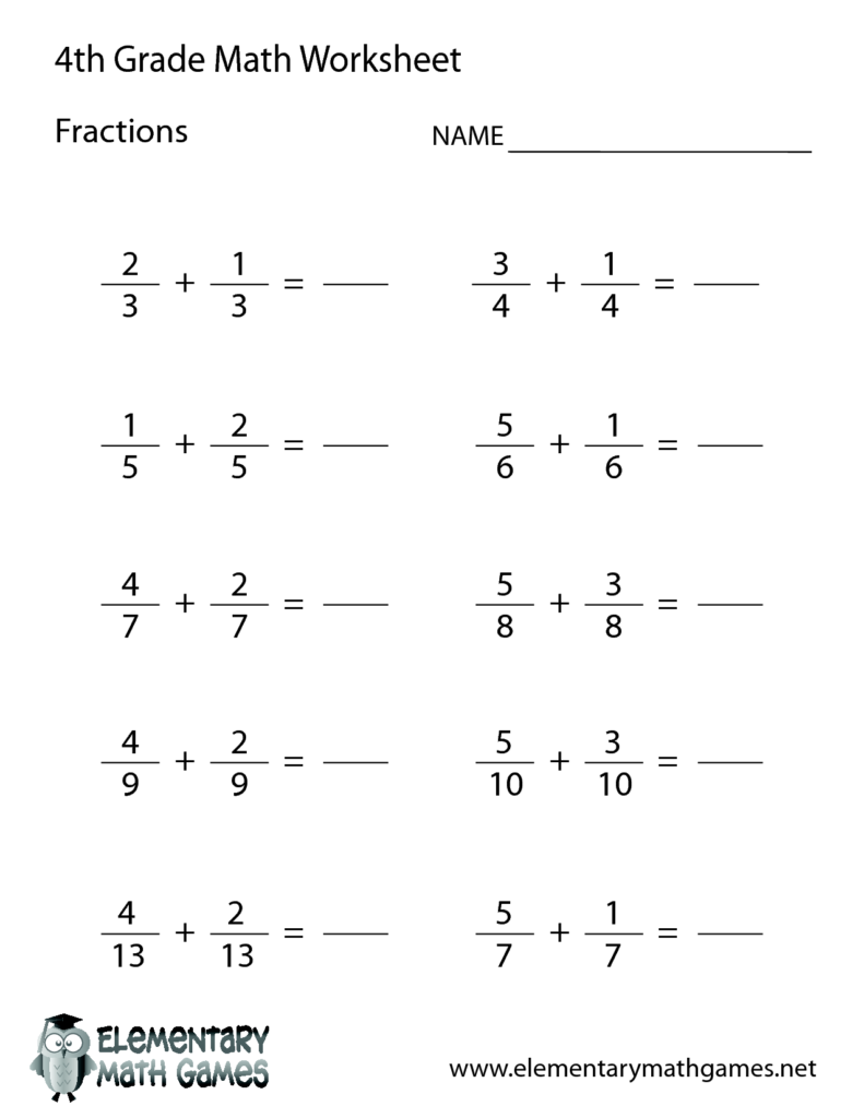 4th Grade Adding Subtracting Fractions Practice