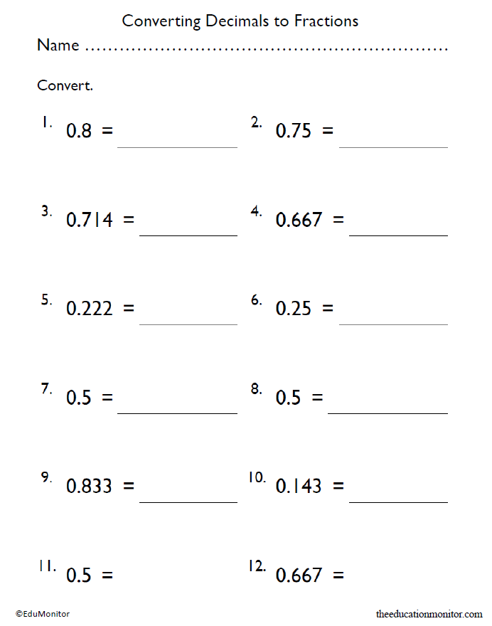 4th Grade Converting Decimals To Fractions Math Worksheet EduMonitor