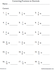 4th Grade Converting Fractions To Decimals Worksheet EduMonitor