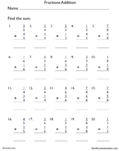 4th Grade Fractions Addition Worksheet The EduMonitor