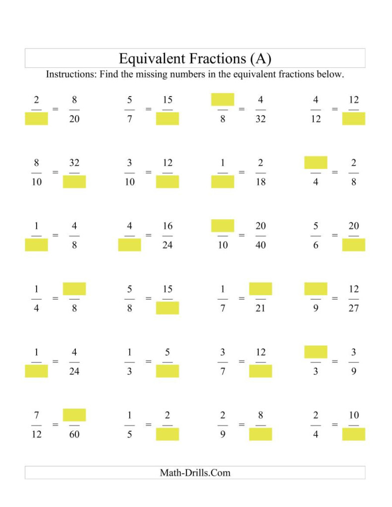 4th Grade Math Equivalent Fractions Worksheets Worksheets Free Download