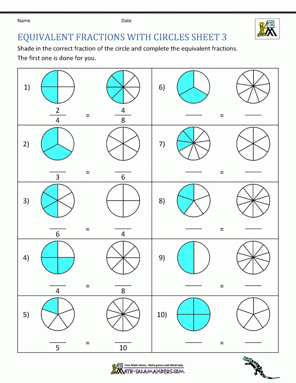 Equivalent Fractions 4th Grade Worksheet