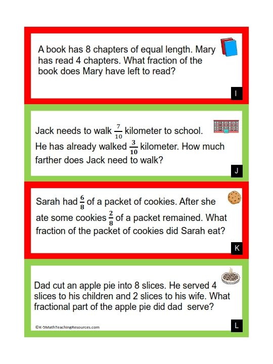 4th Grade Number Fraction Word Problems Math Word Problems Word