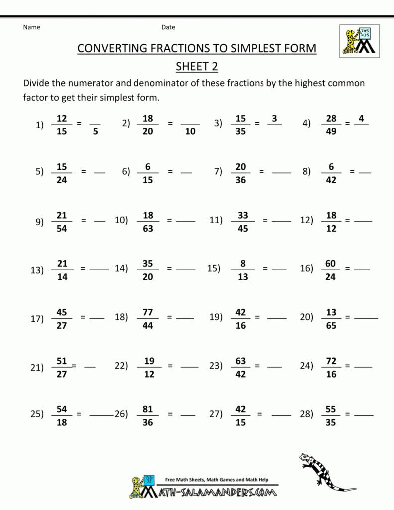 4th Grade Simplifying Fractions Worksheet Pdf Worksheets Free Download