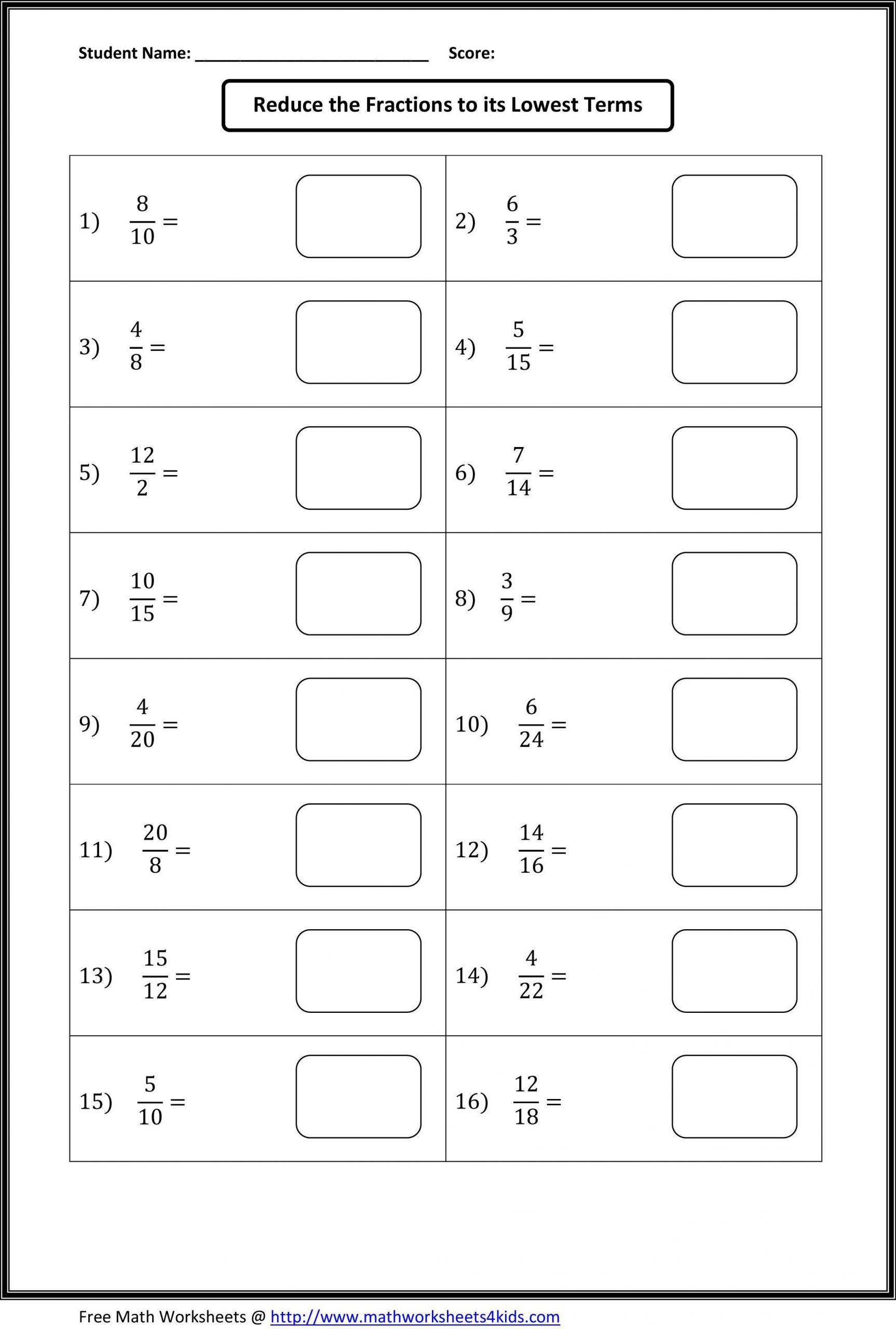 Simplify Fractions Worksheet 4th Grade