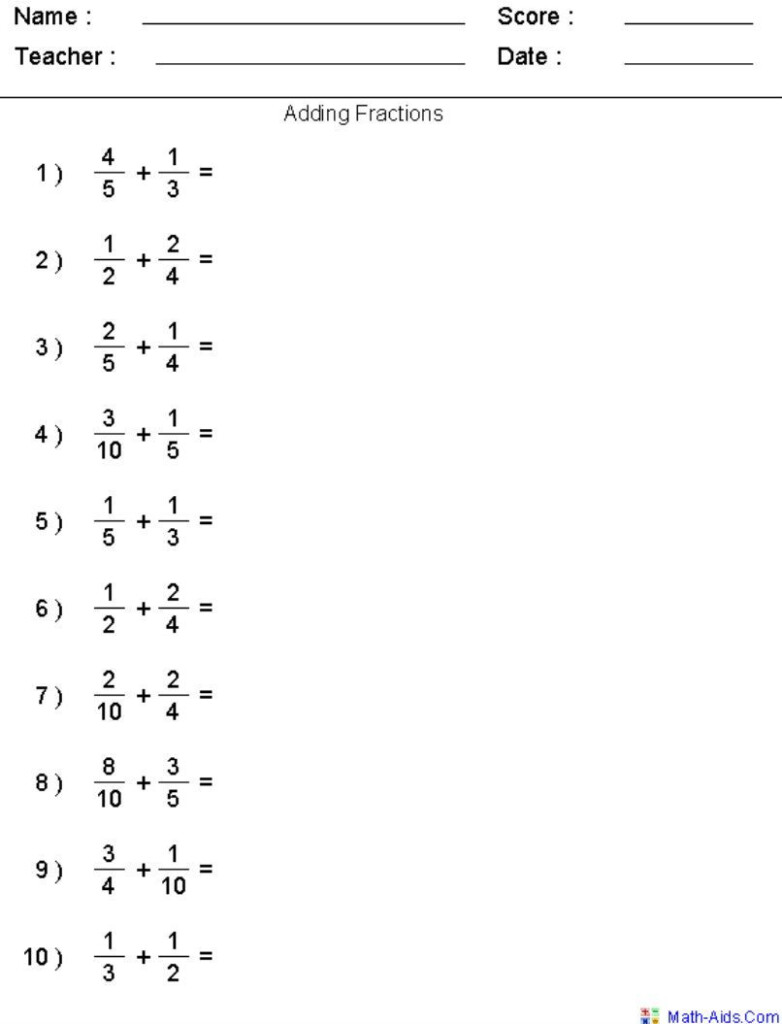 5 Adding Like Fractions Worksheet Adding And Subtracting Fractions Mrs 