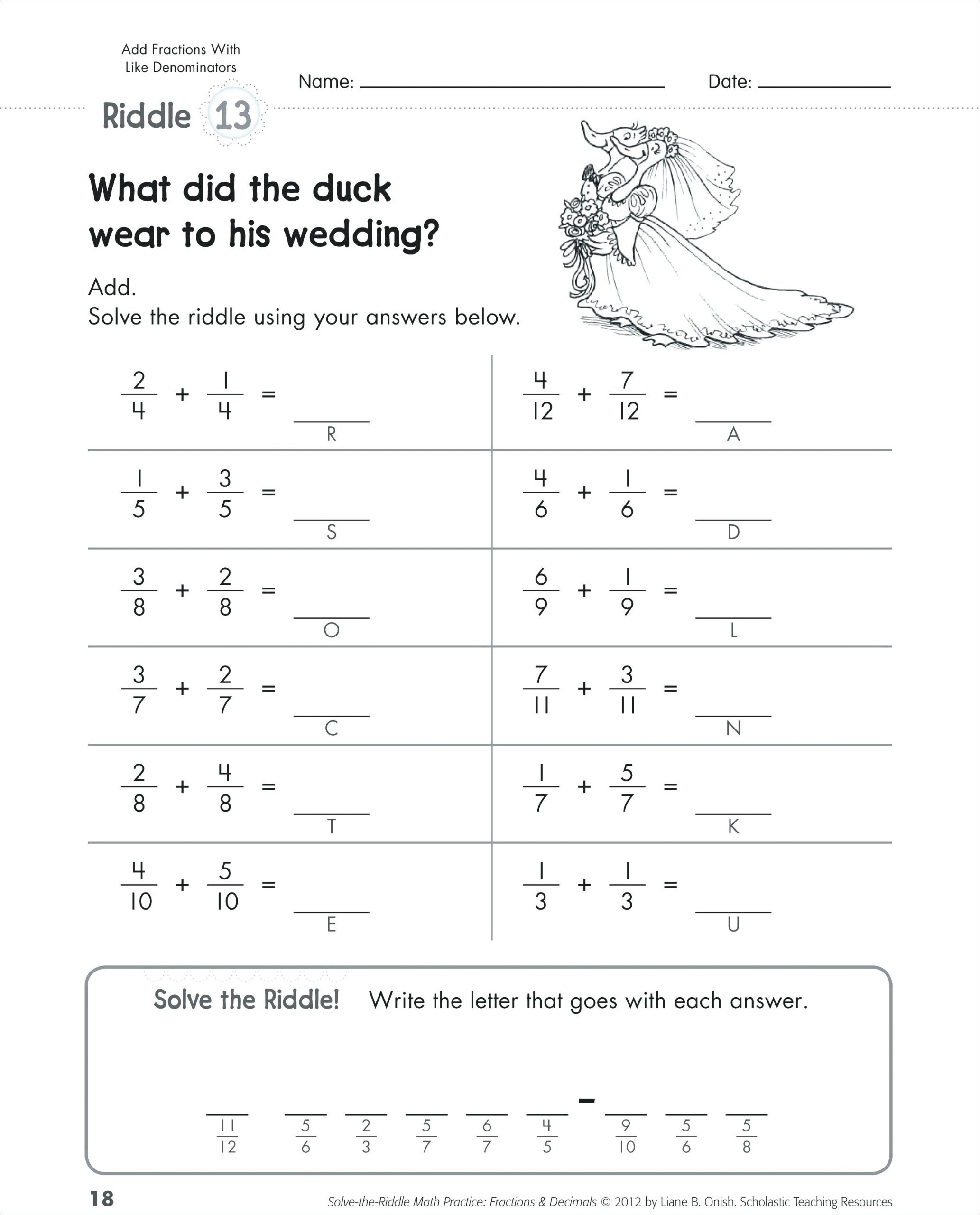 Math Worksheets For 5th Grade Adding And Subtracting Fractions