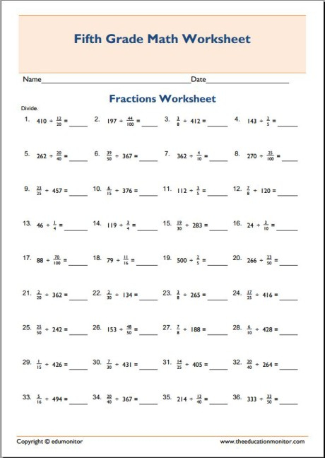 5th Grade Dividing Fractions Worksheets EduMonitor