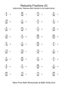 5th Grade Fraction Worksheet The Reducing Fractions To Lowest Terms A