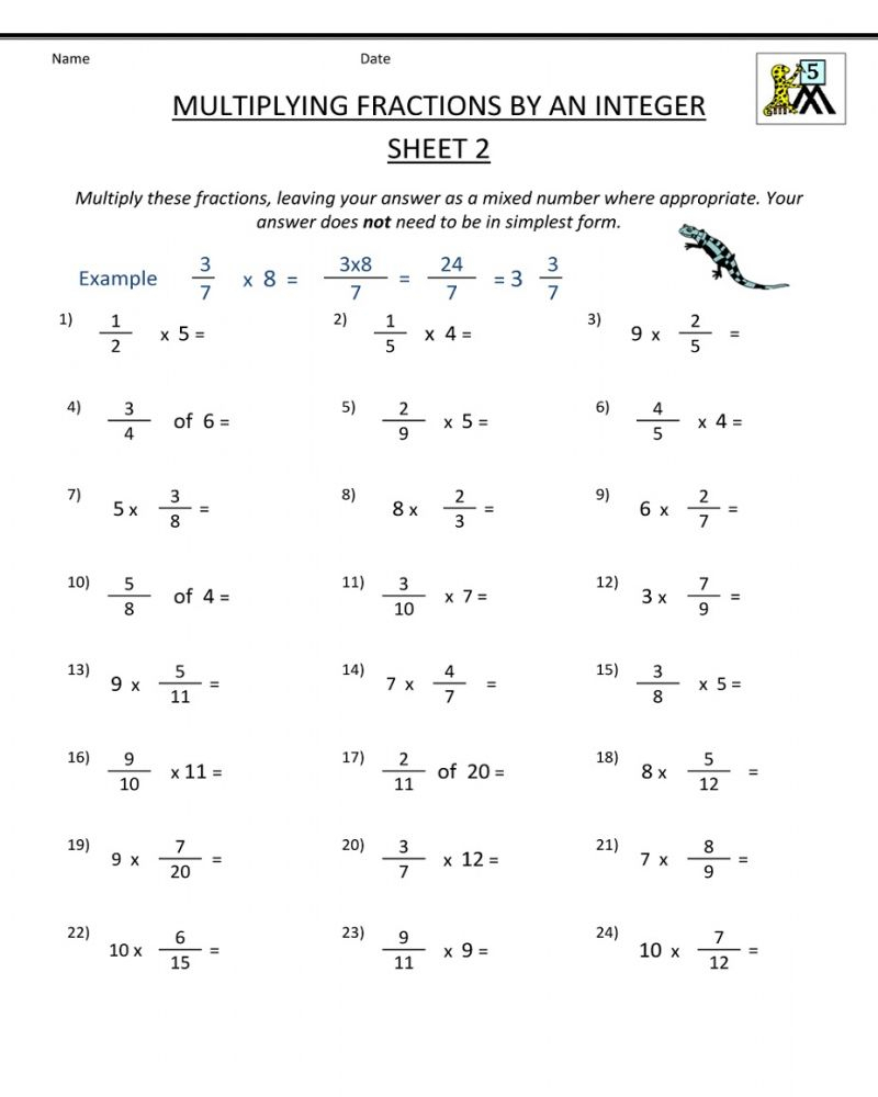 Free Mixed Fraction Worksheets For 5th Grade