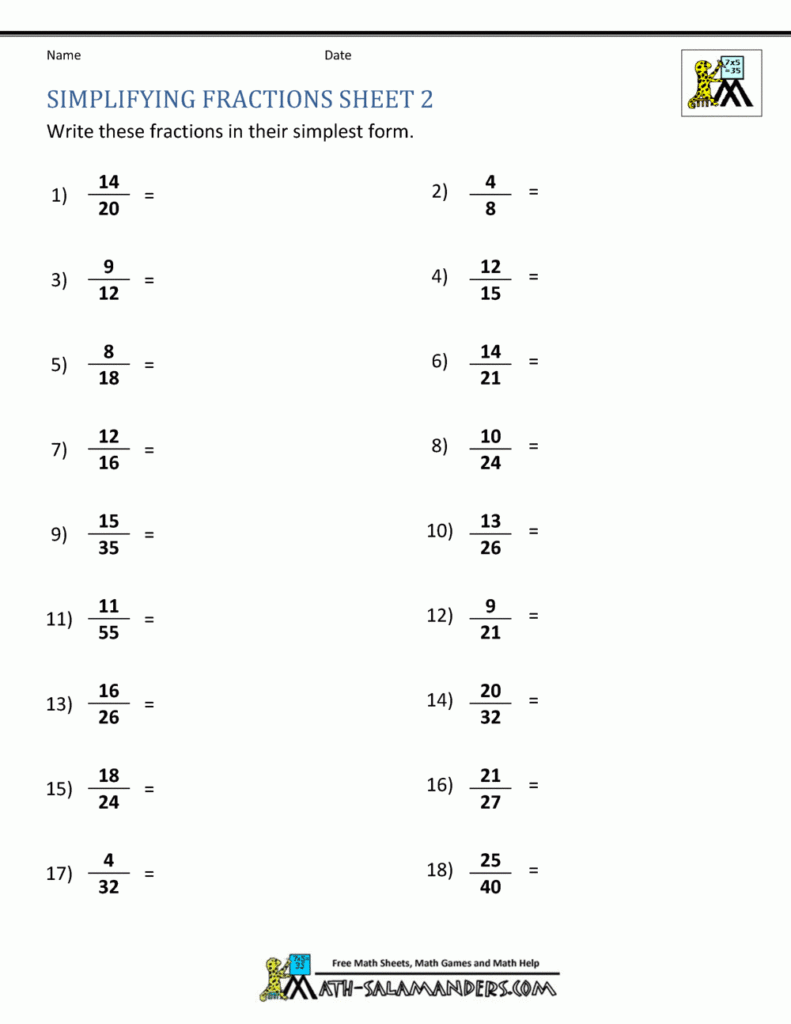 5th Grade Math Worksheets Simplifying Fractions Fraction Worksheets 