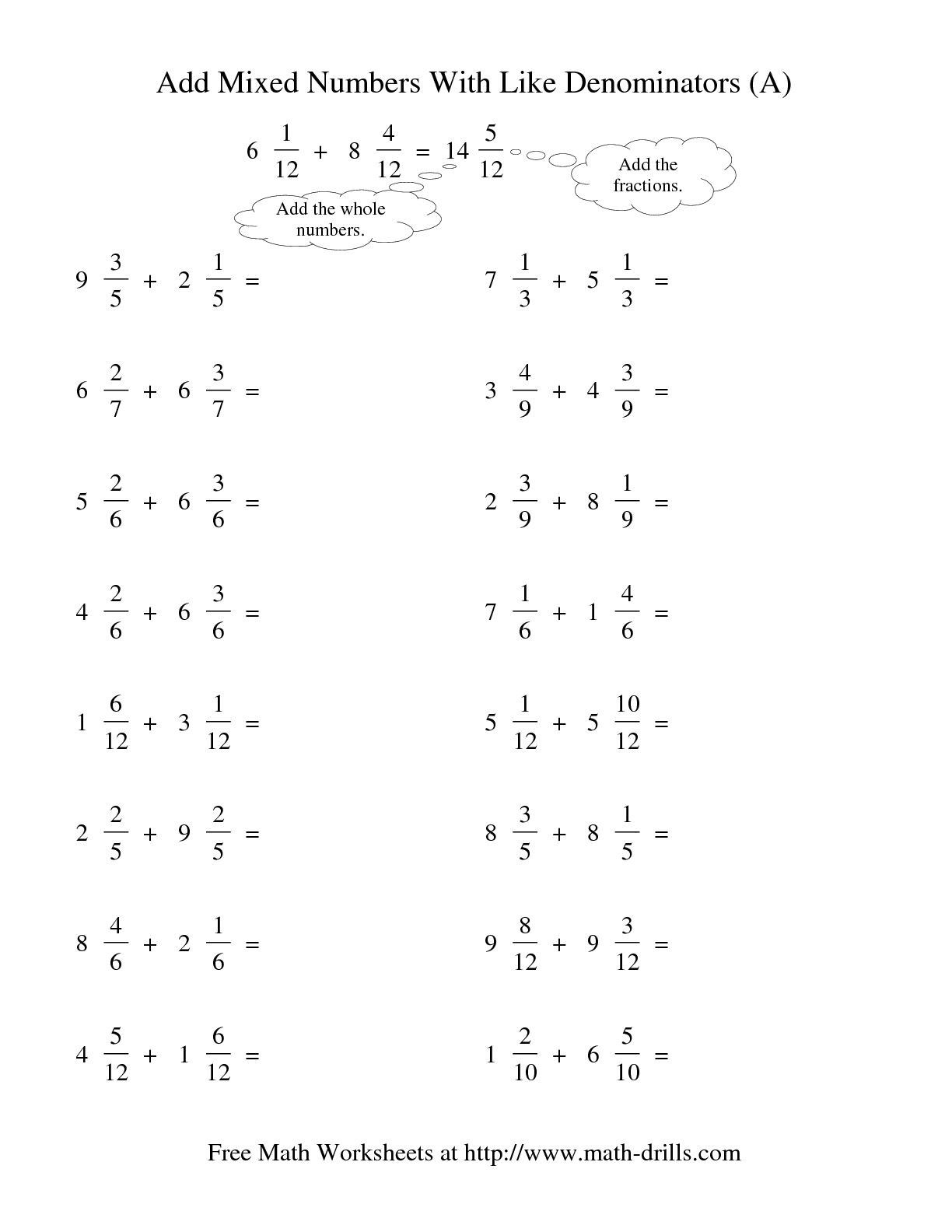 6th Grade Subtracting And Adding Fractions Worksheet