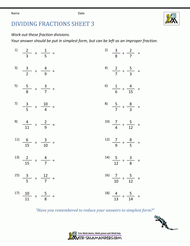 6th Grade Math Dividing Fractions Worksheets Fraction Worksheets Free 