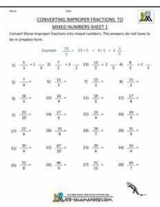 9 6Th Grade Mixed Review Worksheet Fractions Worksheets Improper