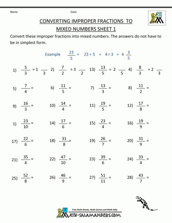 Grade 6 Mixed Fractions Worksheets