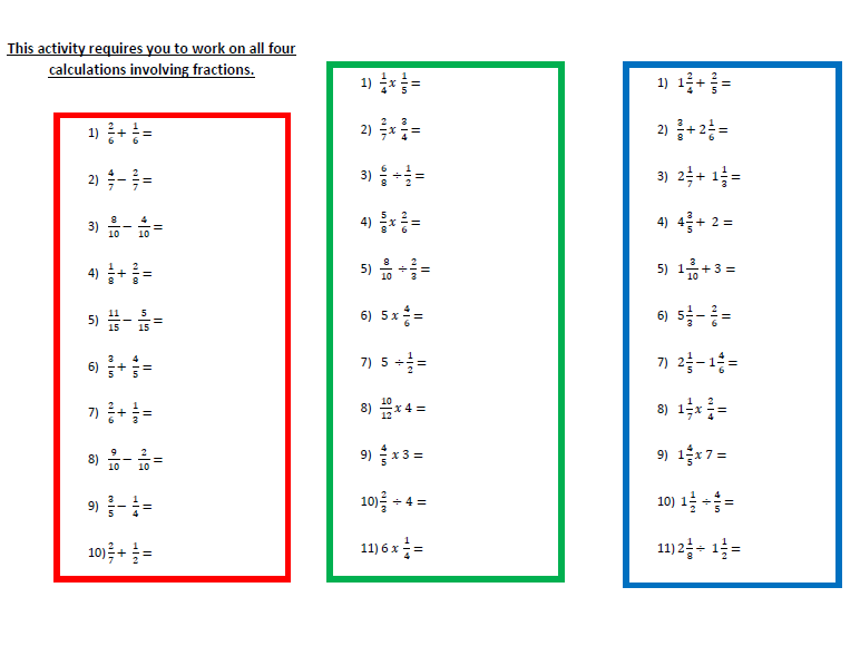 Multiplying And Adding Fractions Worksheet