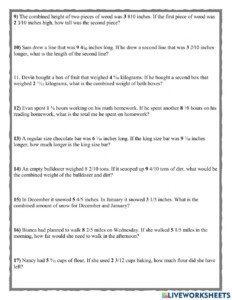 Add And Subtract Fraction Word Problems Worksheet