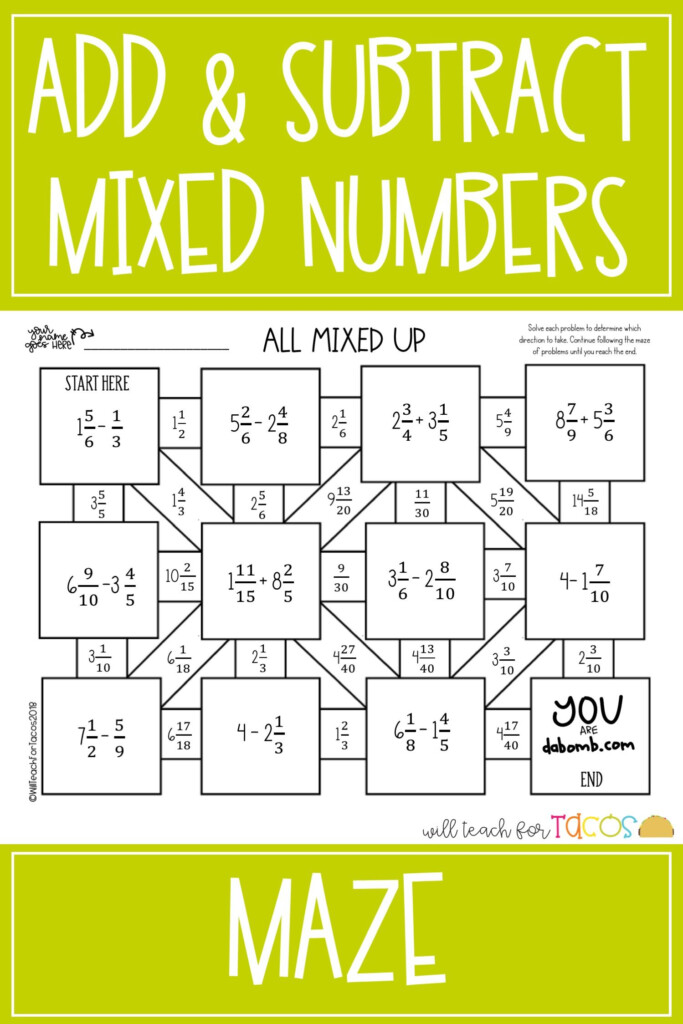 Add And Subtract Fractions And Mixed Numbers Maze 5 3H And 5 3K Add 