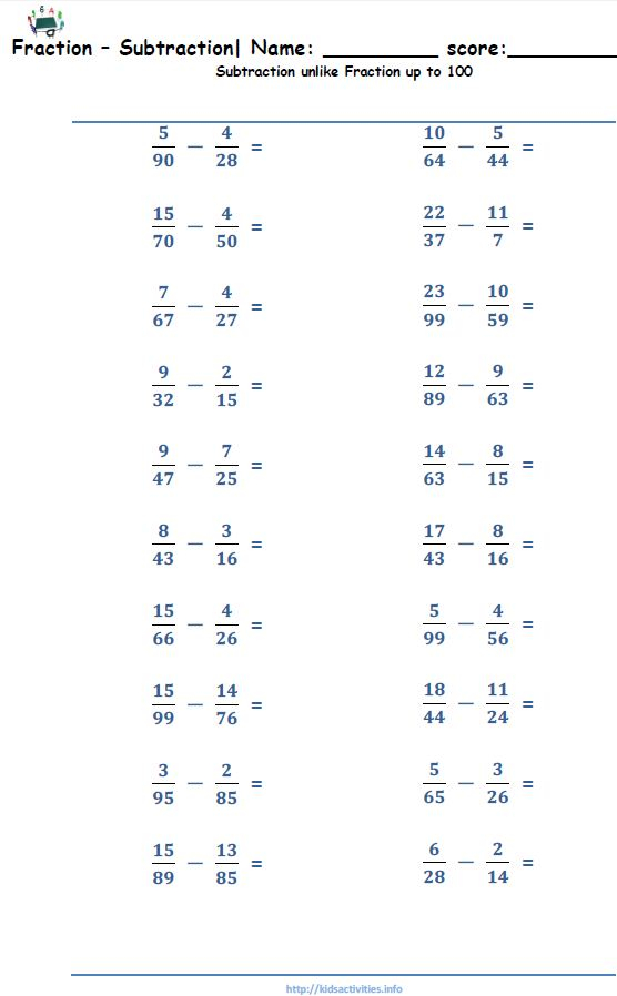 Add And Subtract Fractions 4th Grade Worksheet