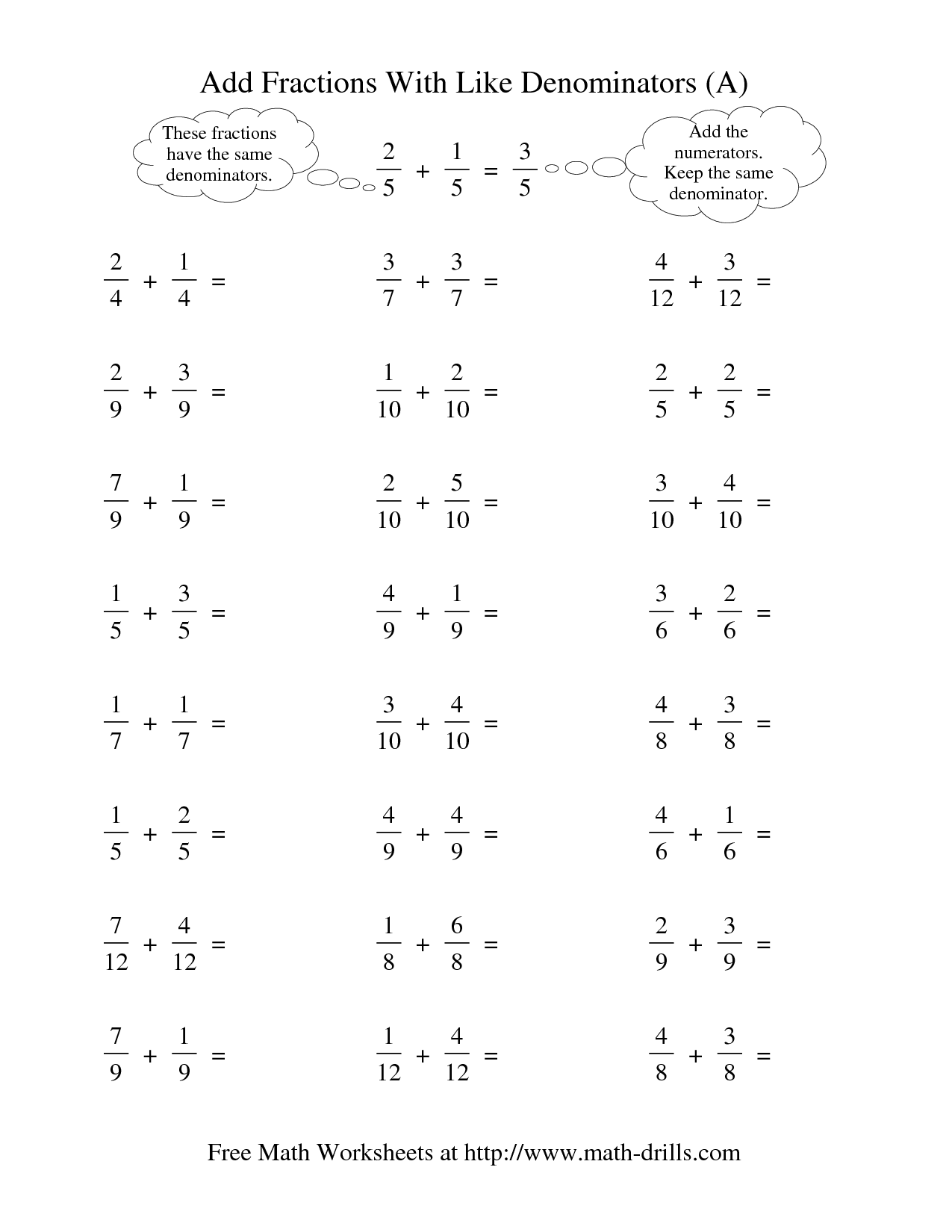 Adding Subtracting And Multiplying Fractions Worksheet