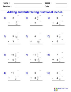 Adding And Subtracting Fractional Inches With Borrowing Worksheets