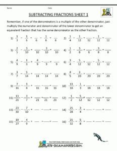 Adding And Subtracting Fractions Common Core Worksheets Fraction