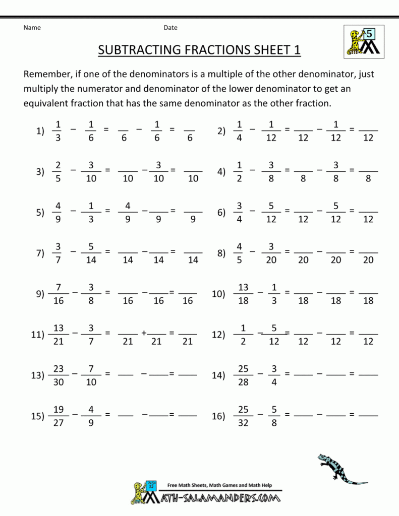 Adding And Subtracting Fractions Common Core Worksheets Fraction 