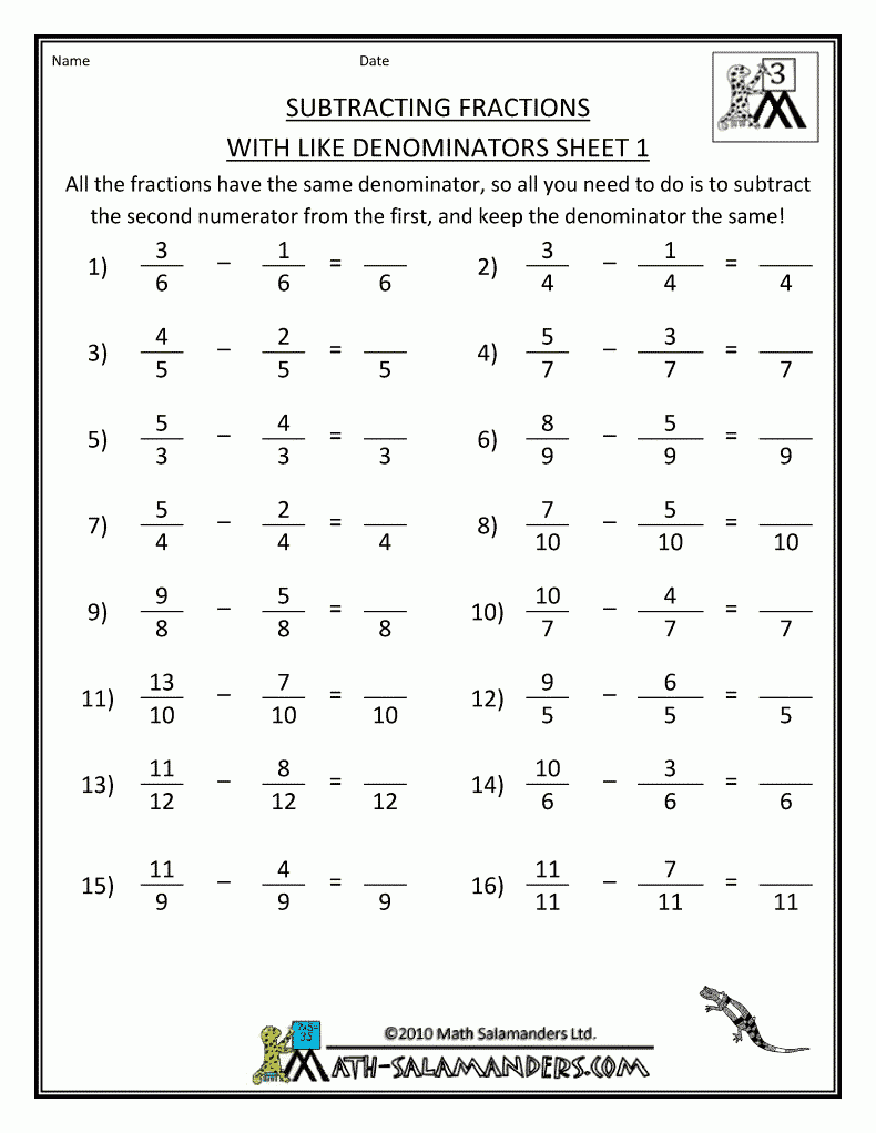 Adding And Subtracting Fractions Same Denominator Worksheet Fraction 