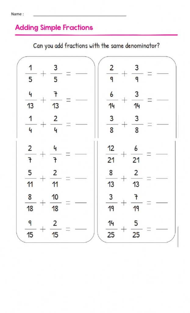 Adding And Subtracting Fractions With Common Denominators Worksheets 