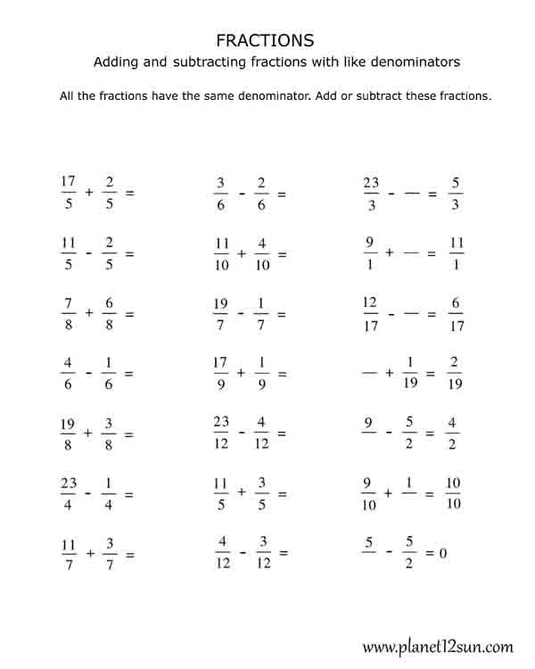 Adding And Subtracting Fractions With Integers Worksheets