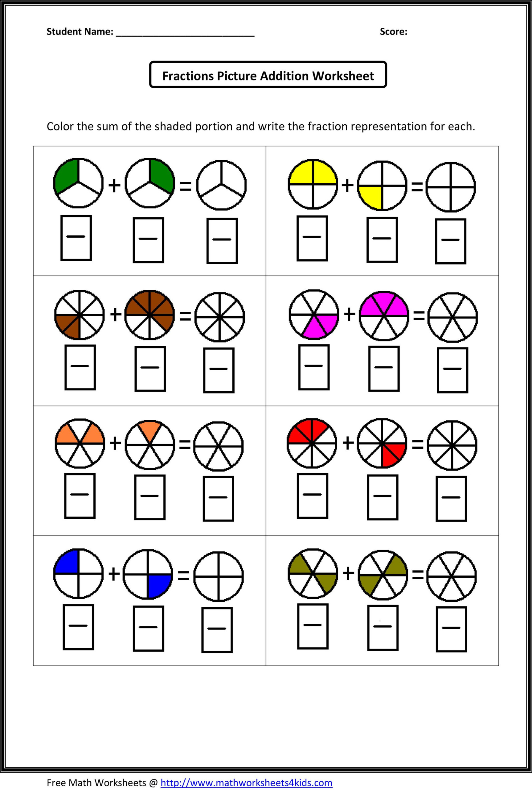 Adding And Subtracting Fractions Visual Worksheets