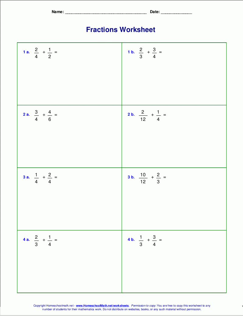 Adding And Subtracting Fractions With Uncommon Denominators Worksheets