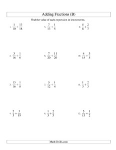 Adding And Subtracting Fractions With Unlike Denominators Worksheets