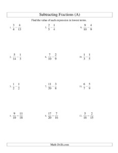 Adding And Subtracting Fractions With Unlike Denominators Worksheets