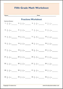 Adding And Subtracting Fractions With Unlike Denominators Worksheets