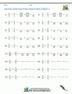 Adding And Subtracting Fractions Word Problems Worksheets 5th Grade