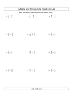 Adding And Subtracting Fractions Worksheets 7th Grade SHOTWERK