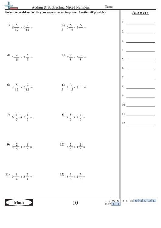 Adding And Subtracting Fractions And Mixed Numbers Worksheet Word