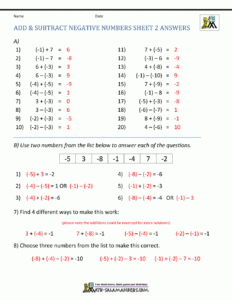 Adding And Subtracting Positive And Negative Fractions Worksheet With