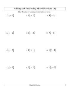 Adding And Subtracting Positive And Negative Fractions Worksheet With