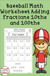 Adding Fractions 10ths And 100ths Worksheet Fourth Grade Baseball