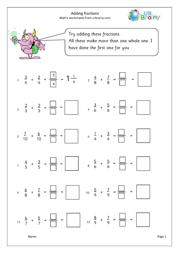 Adding Fractions And Decimals Worksheet